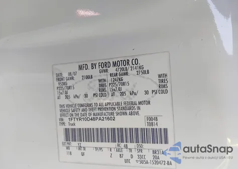 2008 Ford Ranger Xl from USA, damaged, VIN 1FTYR10D48PA21602